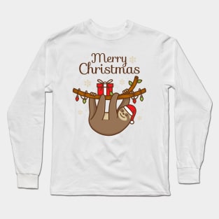 Cute Sloth Christmas Illustration Long Sleeve T-Shirt